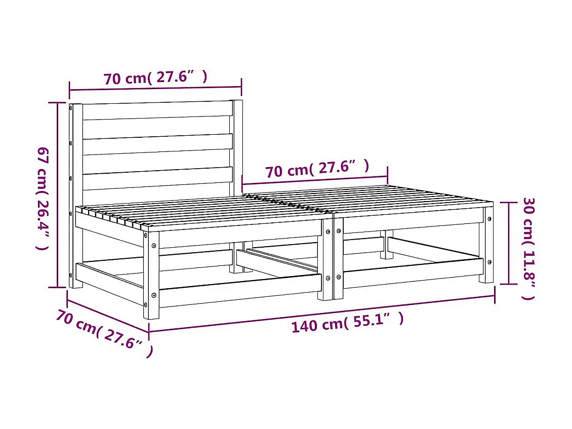 Canapé de jardin sans accoudoirs repose-pieds bois pin massif