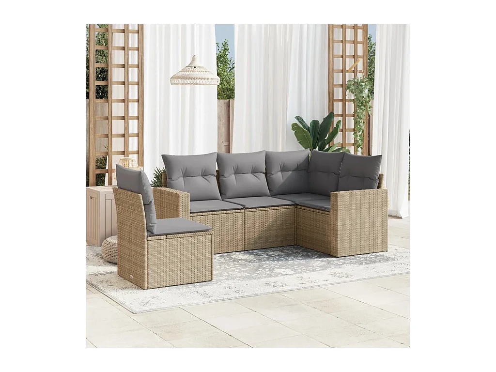 Salon de jardin avec coussins 5 pcs beige résine tressée