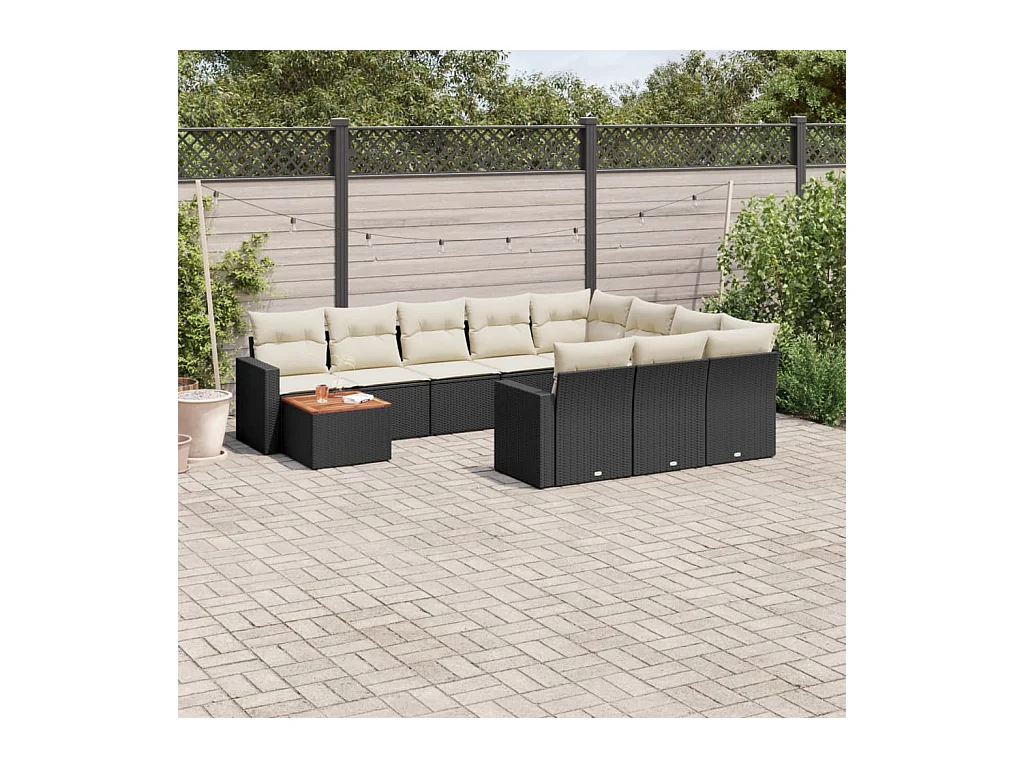 Set de sofás de jardín 11 pzas y cojines ratán sintético negro
