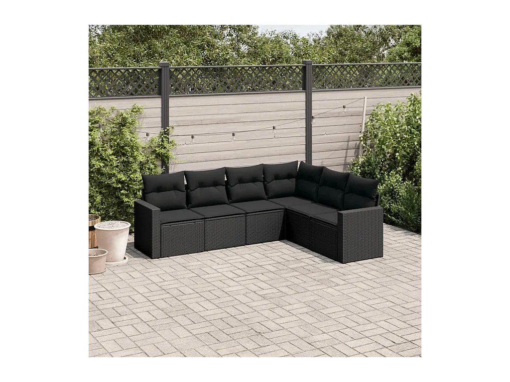 Salon de jardin 6 pcs avec coussins noir résine tressée
