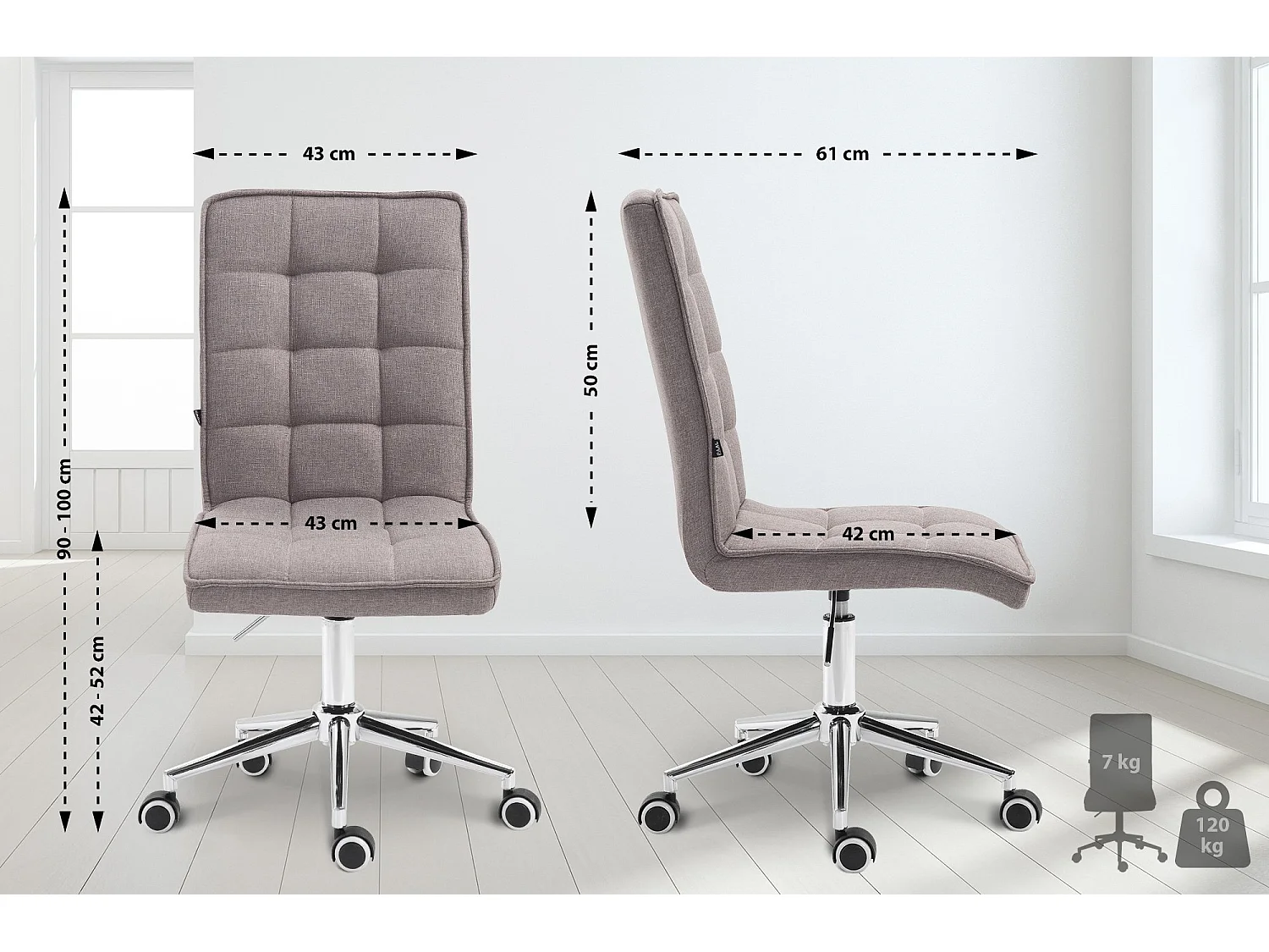 Tabouret de bureau - Tissu & Métal chromé - Gris clair - Peking V2