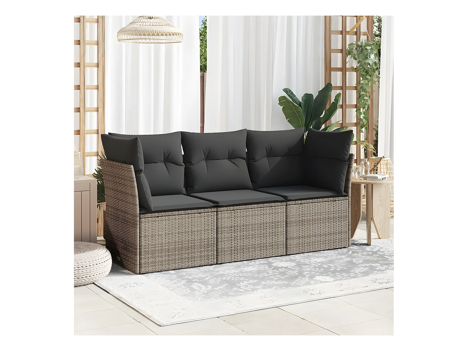 Set Divani da Giardino 3 pz con Cuscini Grigio in Polyrattan