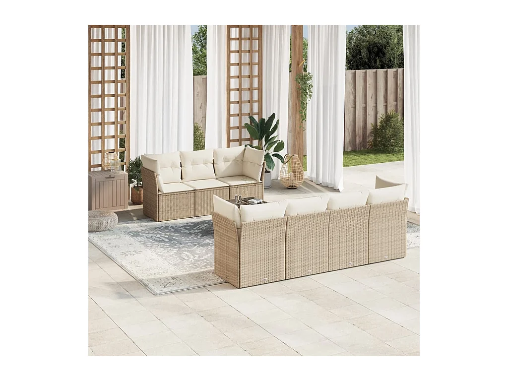 8-delige Loungeset met kussens poly rattan beige