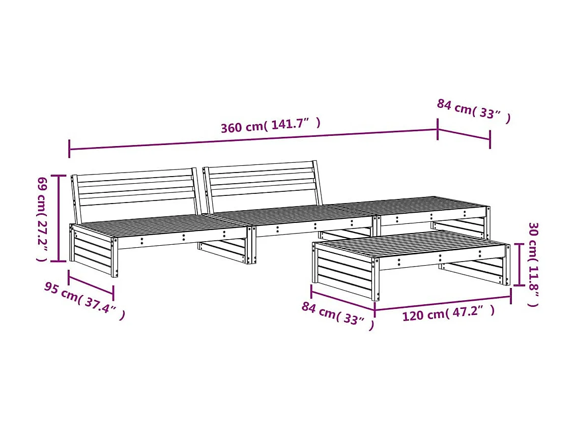 4-tlg. Garten-Lounge-Set Honigbraun Massivholz Kiefer