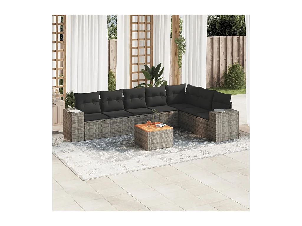 Salon de jardin 8 pcs avec coussins gris résine tressée