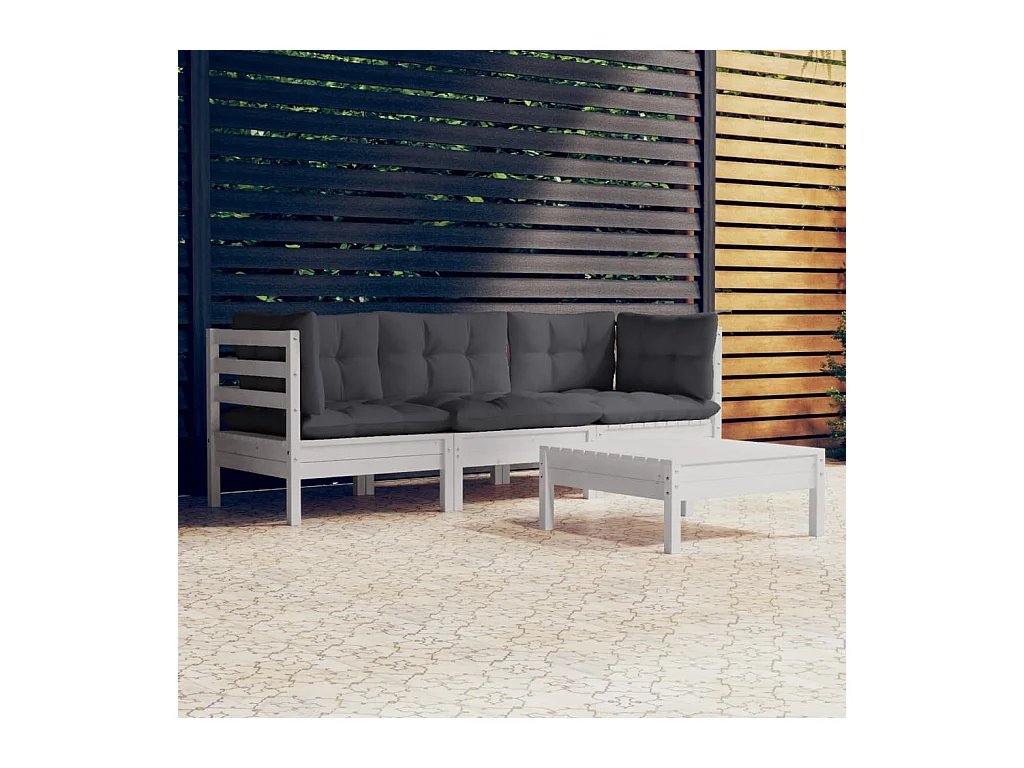 Set Divani da Giardino 4 pz con Cuscini Antracite Legno di Pino