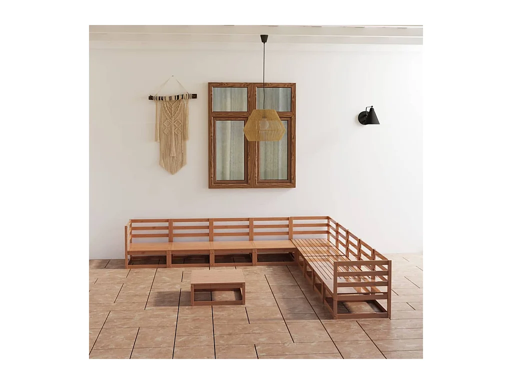 Set Salotto da Giardino 10pz Marrone Ambra Legno Massello Pino