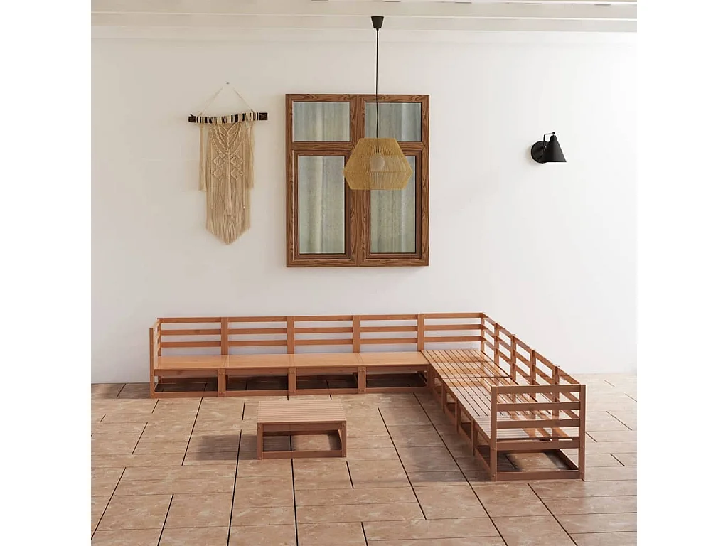 Salon de jardin 10 pcs marron miel bois de pin massif