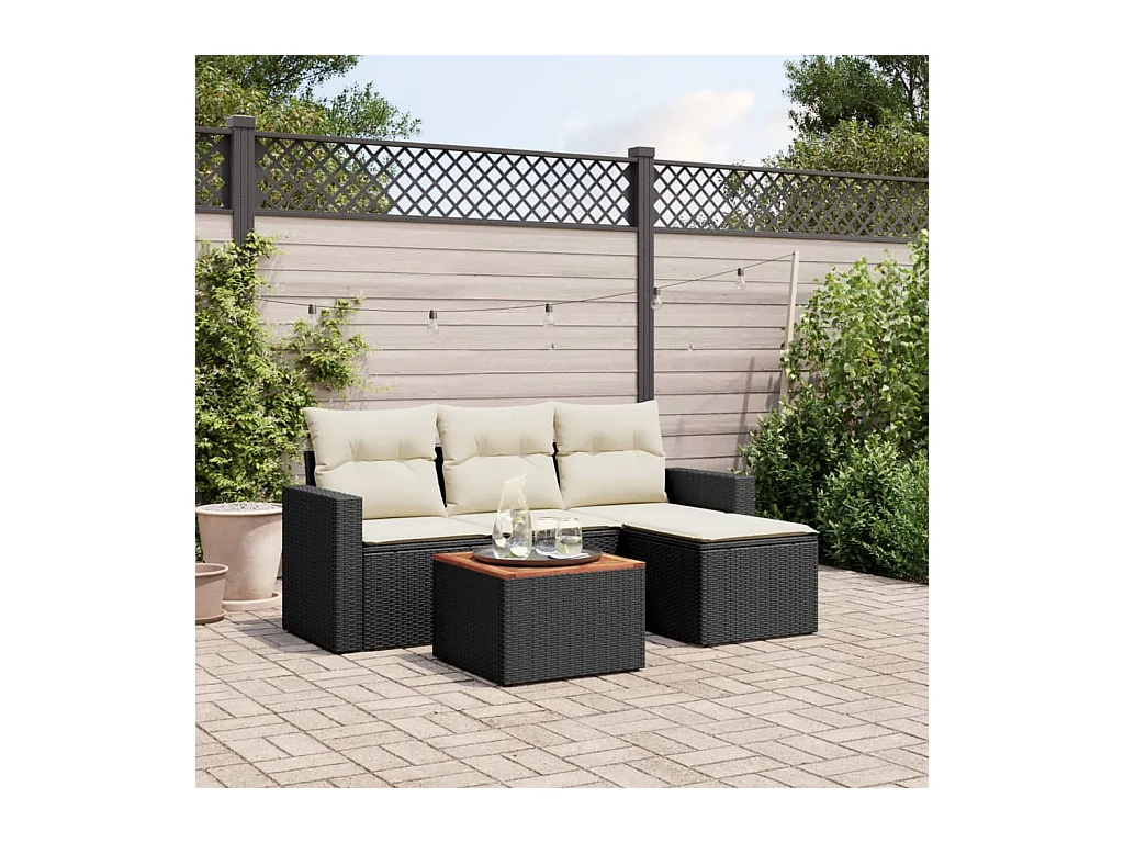 Salon de jardin 5 pcs avec coussins noir résine tressée