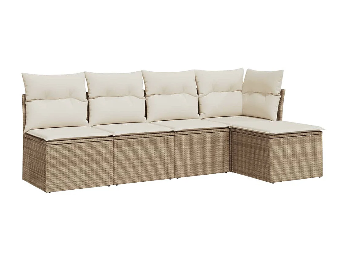 Salon de jardin avec coussins 5 pcs beige résine tressée