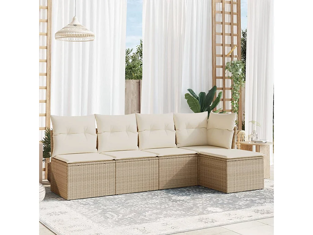 5-tlg. Garten-Sofagarnitur mit Kissen Beige Poly Rattan