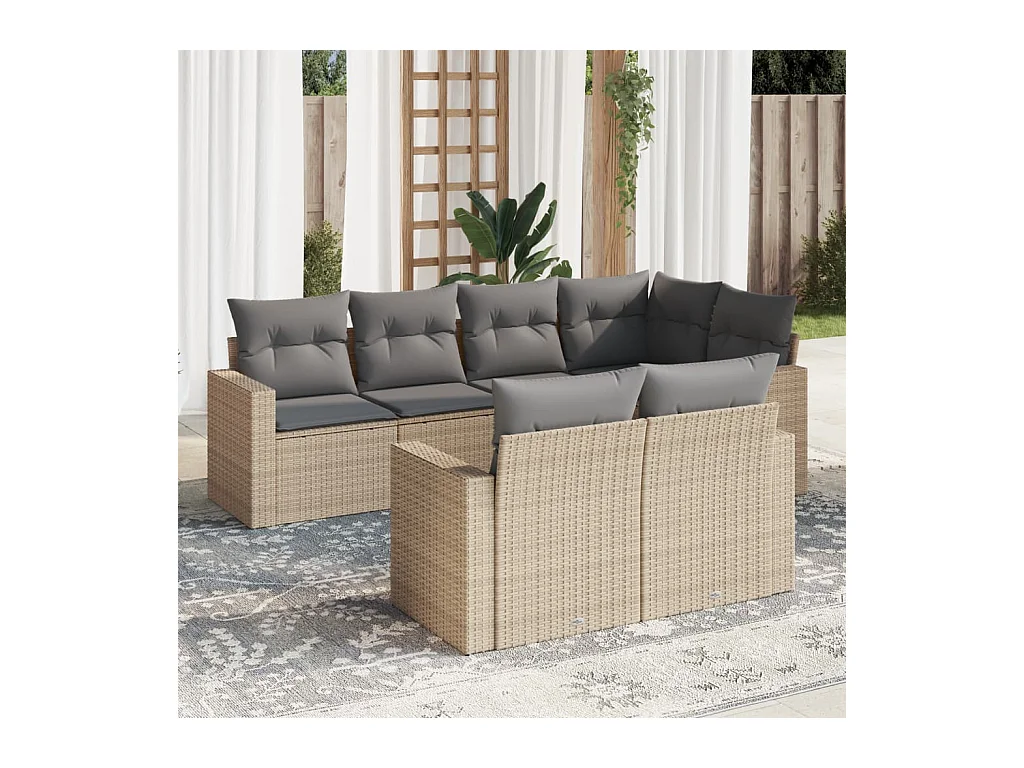 Salon de jardin avec coussins 7 pcs beige résine tressée