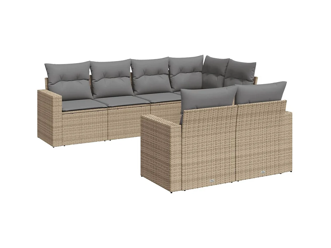 7-tlg. Garten-Sofagarnitur mit Kissen Beige Poly Rattan