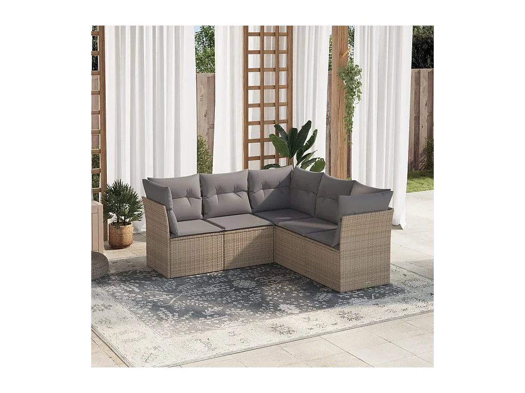 Salon de jardin avec coussins 5 pcs beige résine tressée