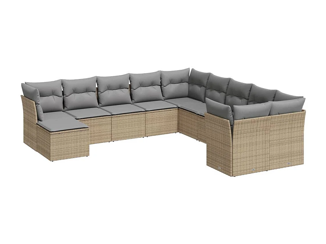 11-tlg. Garten-Sofagarnitur mit Kissen Beige Poly Rattan