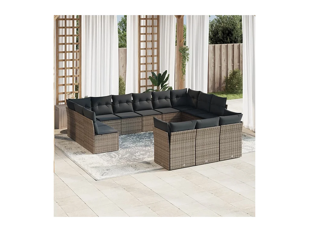 Set Divani da Giardino 13 pz con Cuscini Grigio in Polyrattan