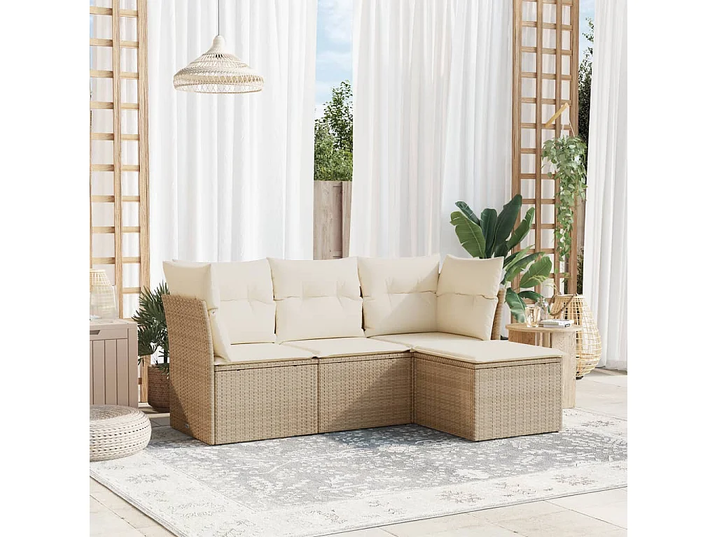 Salon de jardin avec coussins 4 pcs beige résine tressée