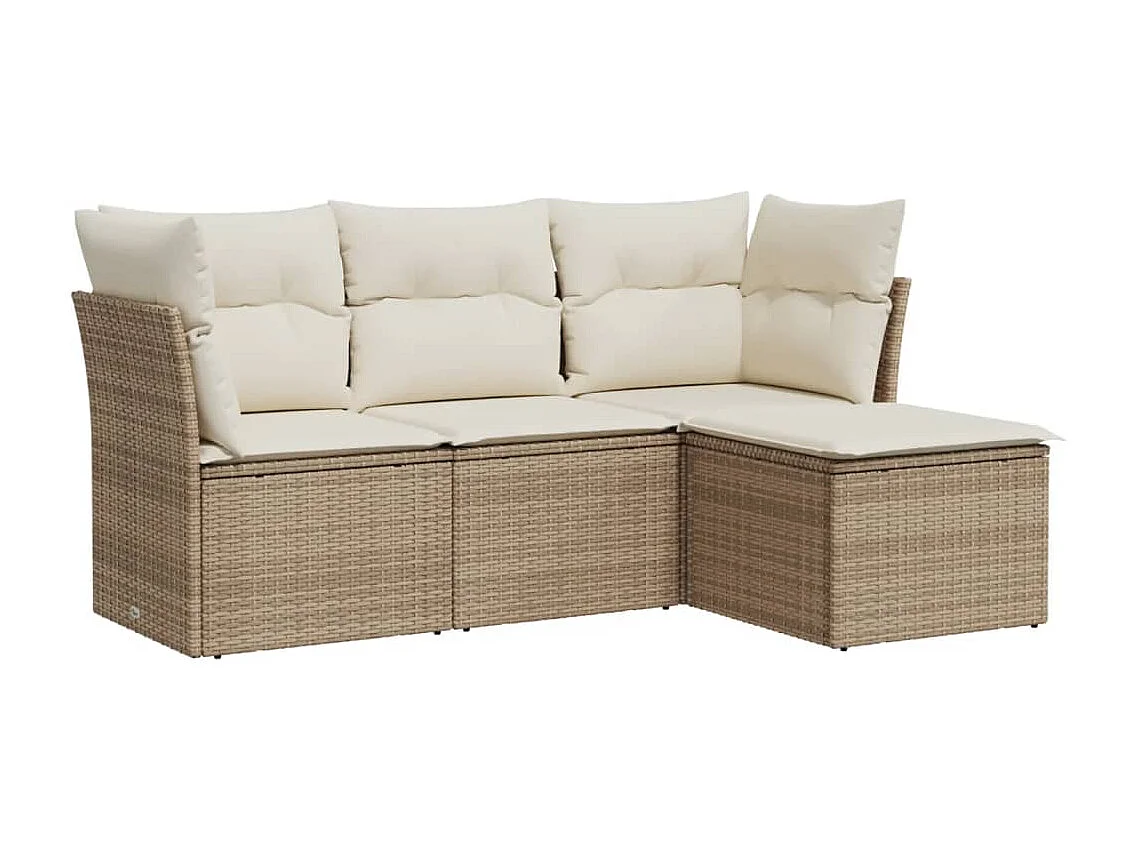 Salon de jardin avec coussins 4 pcs beige résine tressée