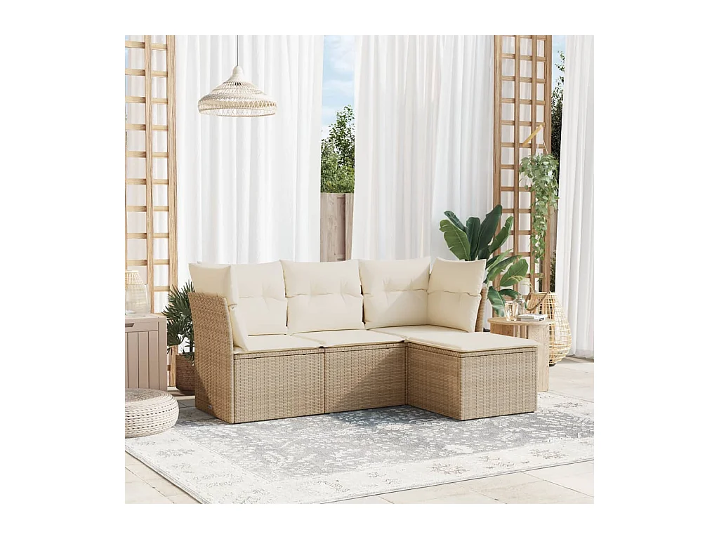 Salon de jardin avec coussins 4 pcs beige résine tressée