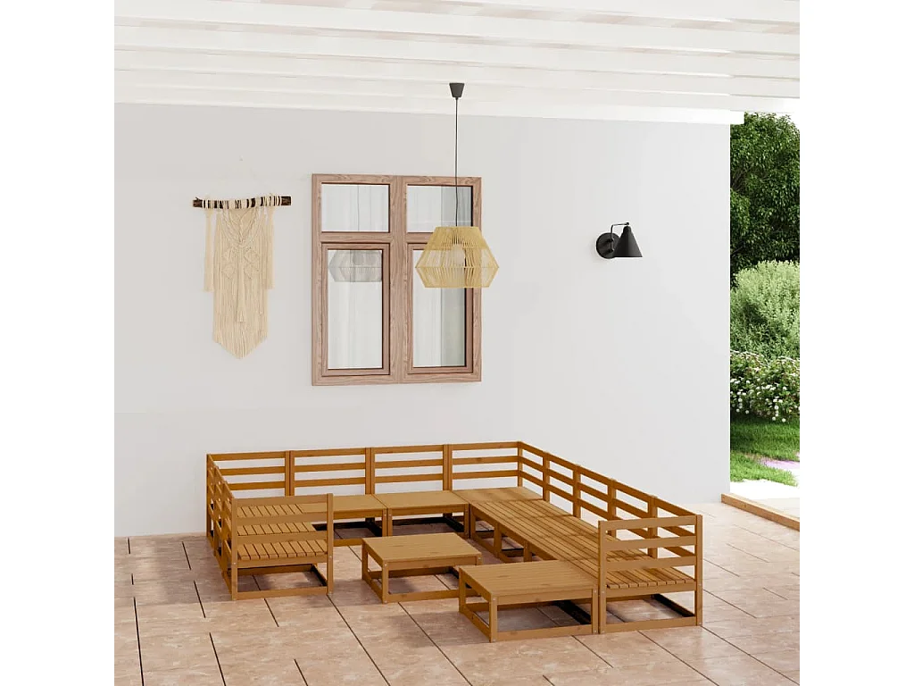 12-tlg. Garten-Lounge-Set Massivholz Kiefer
