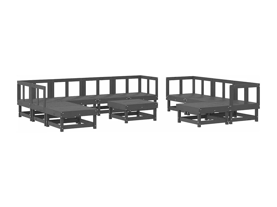 Salon de jardin 11 pcs Gris Bois de pin massif