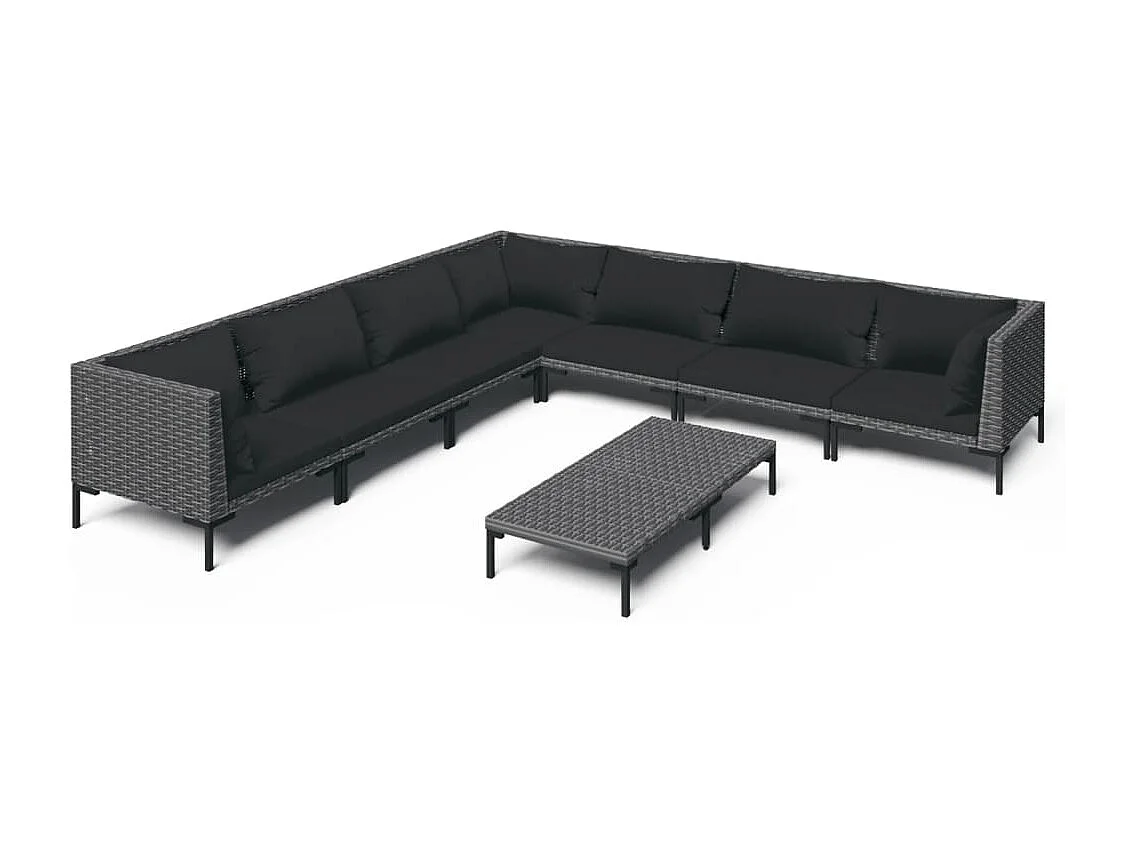 Set sofás de jardín 8 pzas cojines ratán sintético gris oscuro