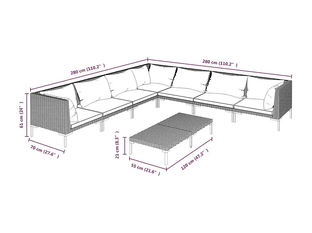 Set sofás de jardín 8 pzas cojines ratán sintético gris oscuro