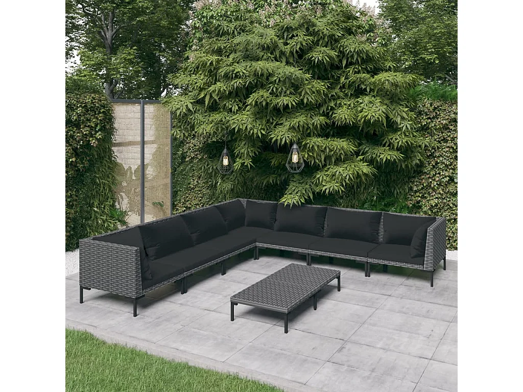 8-tlg. Garten-Lounge-Set mit Kissen Poly Rattan Dunkelgrau