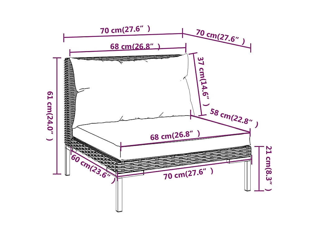 8-tlg. Garten-Lounge-Set mit Kissen Poly Rattan Dunkelgrau