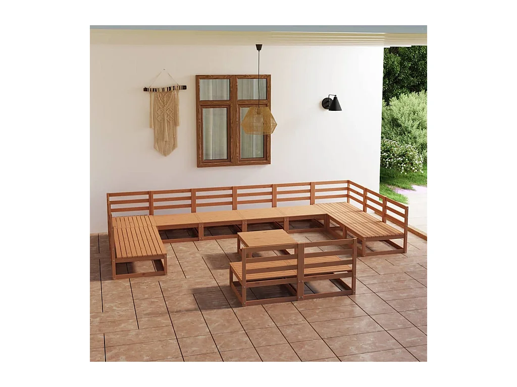Set Divani da Giardino 13 pz in Legno Massello di Pino