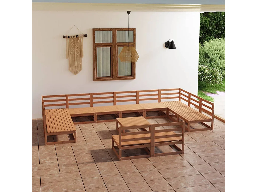 Salon de jardin 13 pcs bois de pin massif