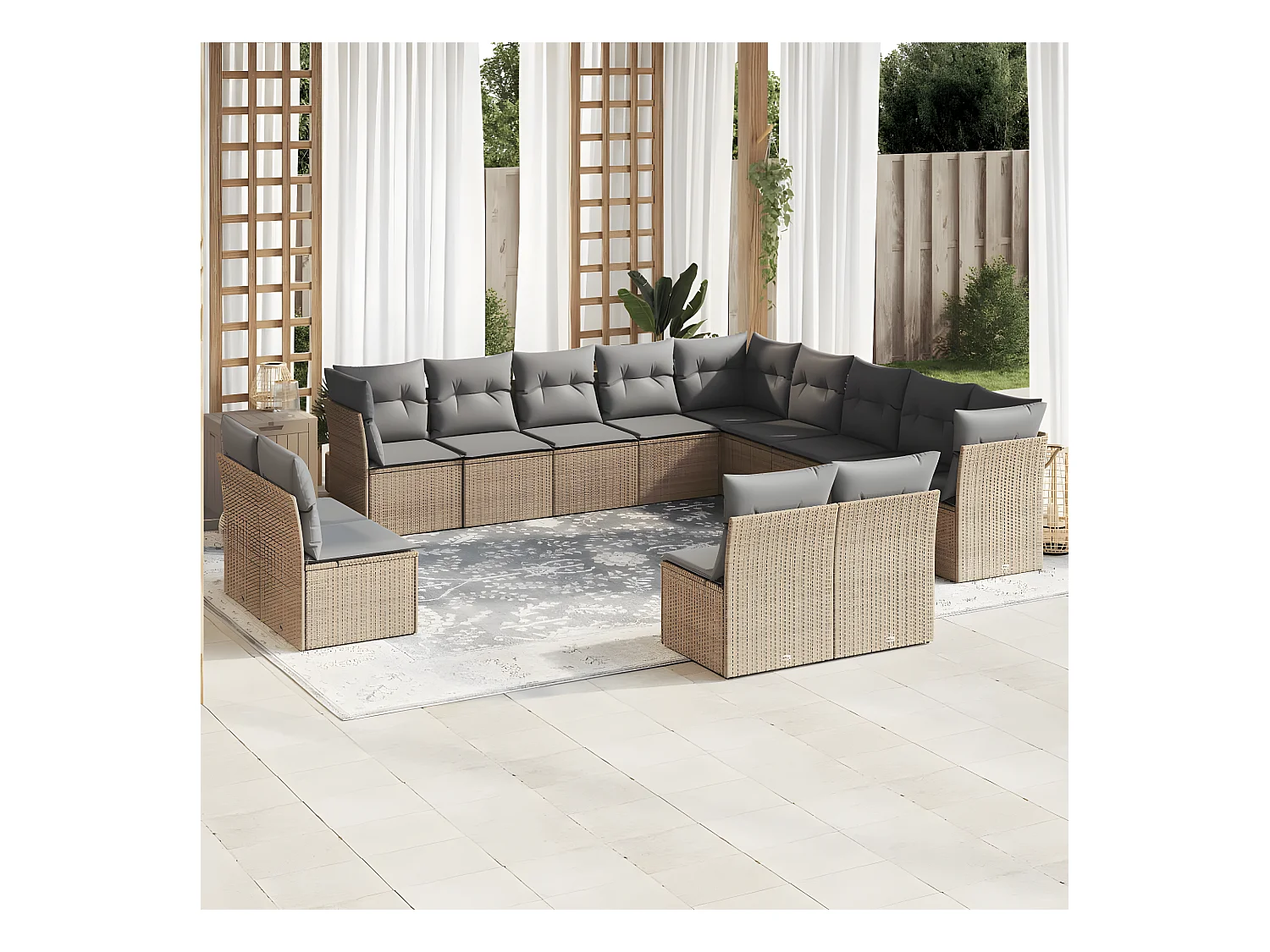 Set Divani da Giardino 12 pz con Cuscini Beige in Polyrattan