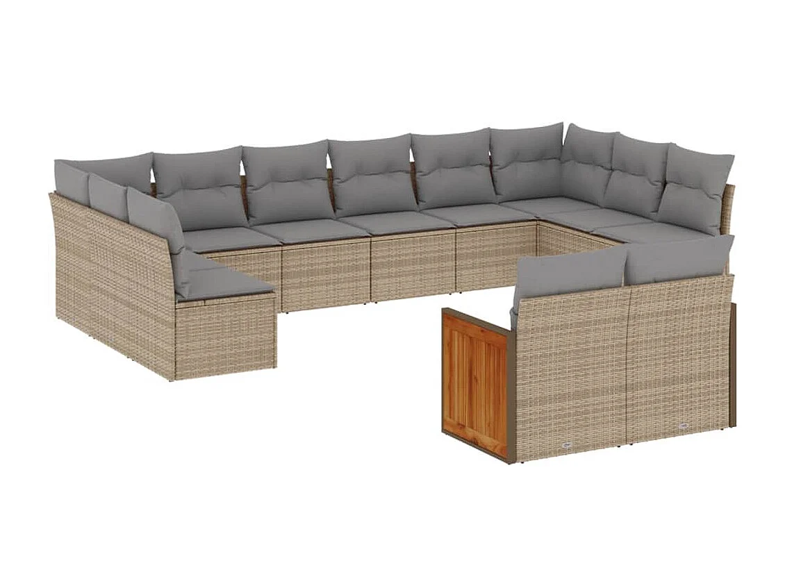 Set Divani da Giardino 12 pz con Cuscini Beige in Polyrattan