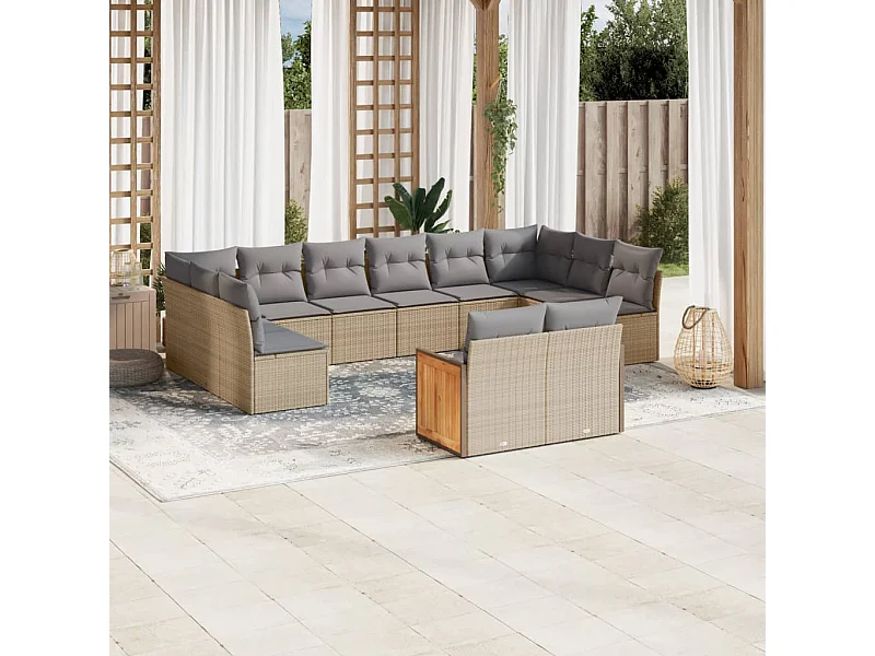 Set Divani da Giardino 12 pz con Cuscini Beige in Polyrattan