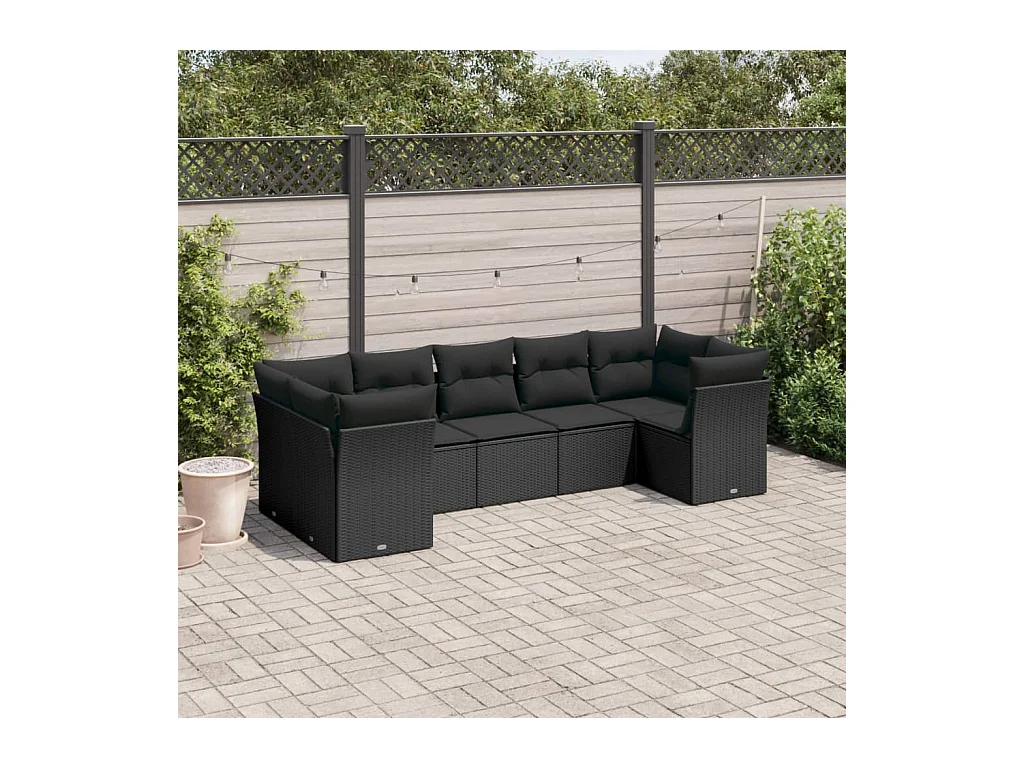 Set Divani da Giardino con Cuscini 7pz Nero Polyrattan