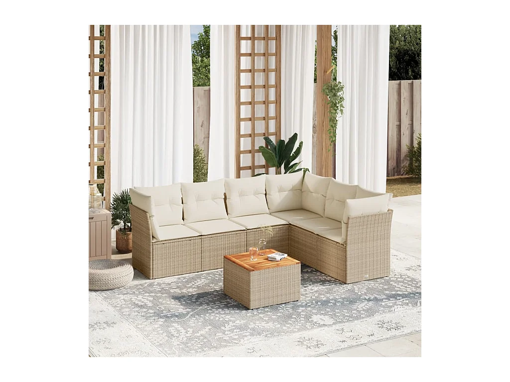 Salon de jardin avec coussins 7 pcs beige résine tressée
