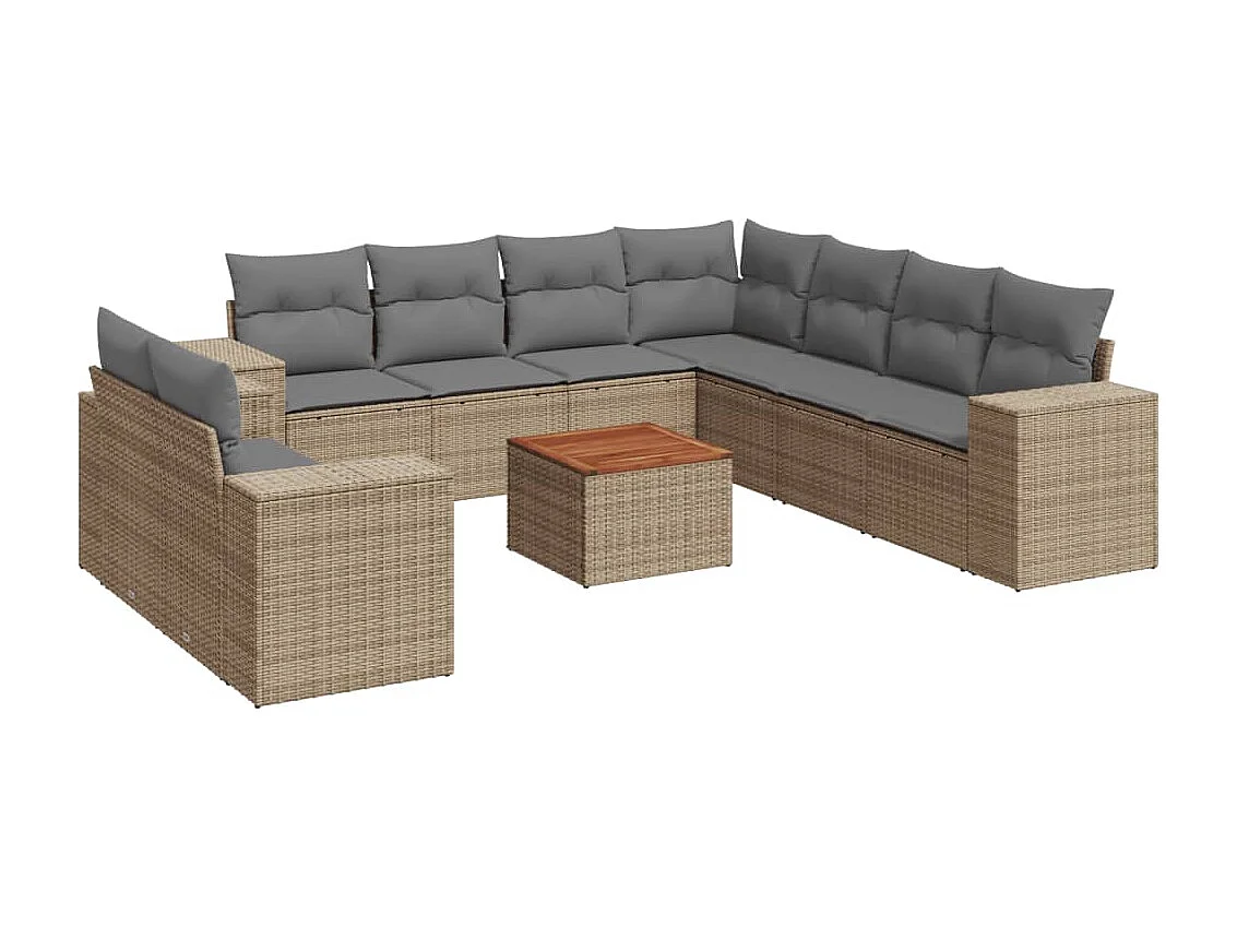 Set Divano da Giardino 10 pz con Cuscini Beige in Polyrattan