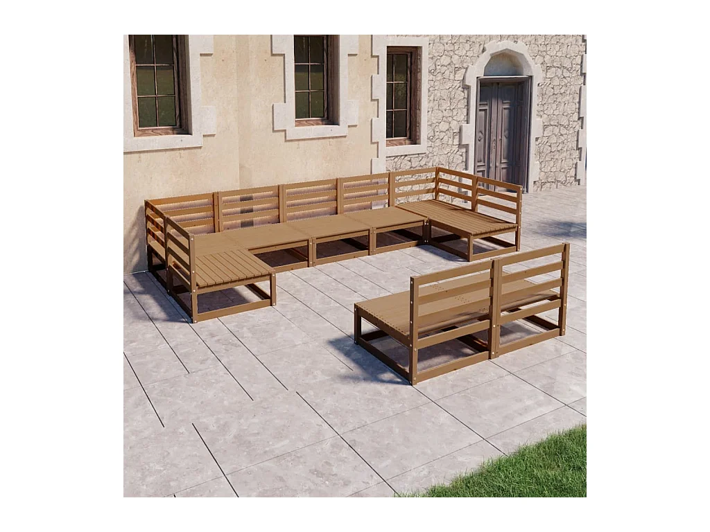 Set Divani da Giardino 9 pz in Legno Massello di Pino