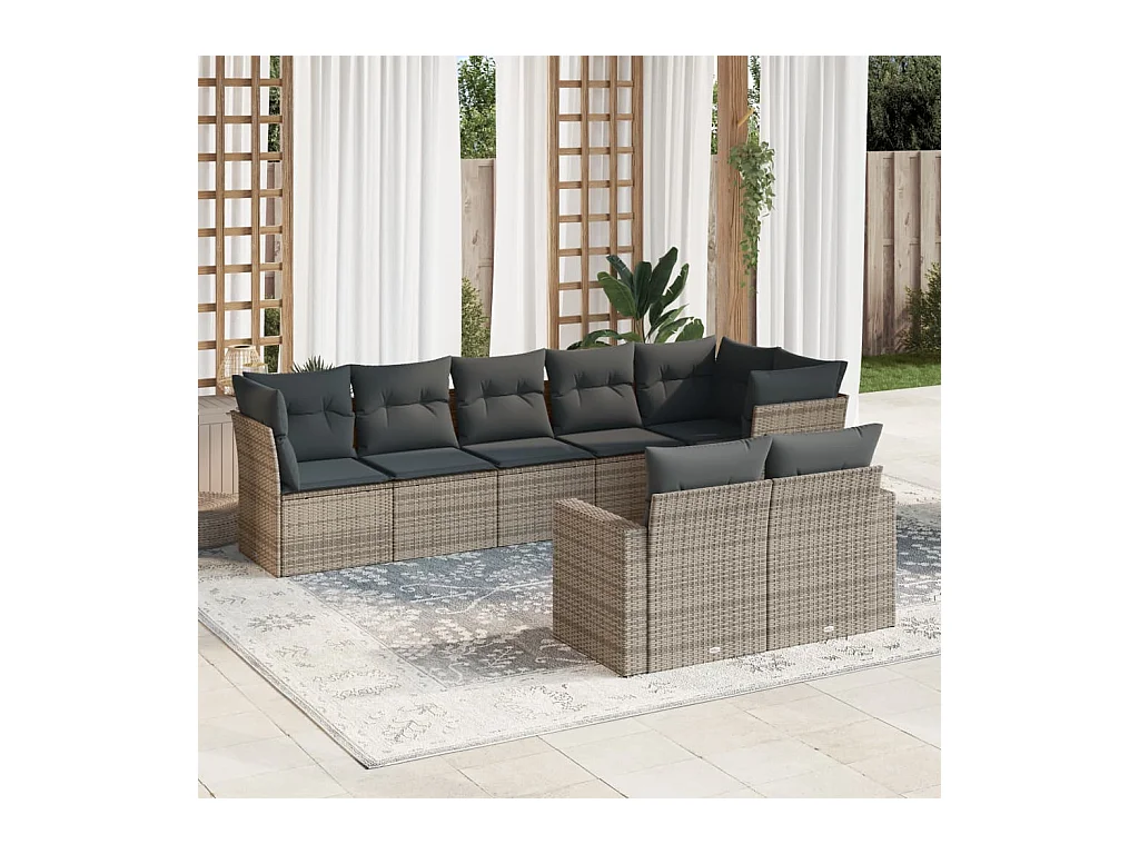 Salon de jardin 8 pcs avec coussins gris résine tressée
