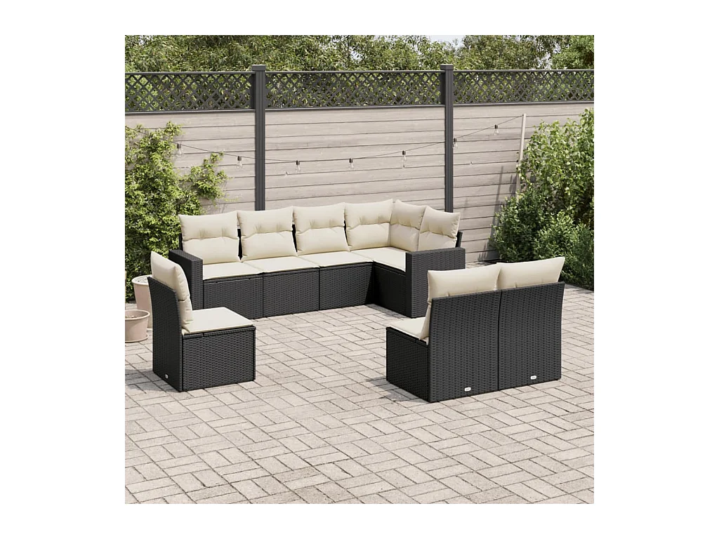 8-tlg. Garten-Sofagarnitur mit Kissen Schwarz Poly Rattan
