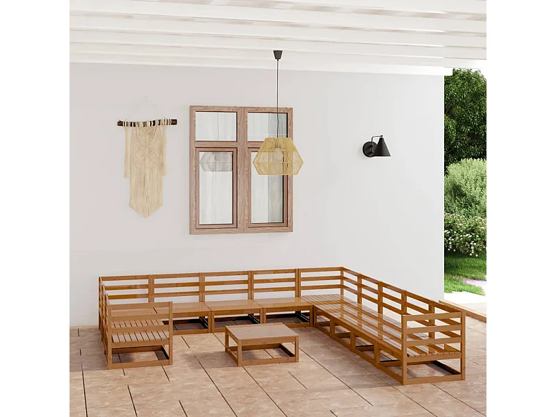 Salon de jardin 12 pcs bois de pin massif