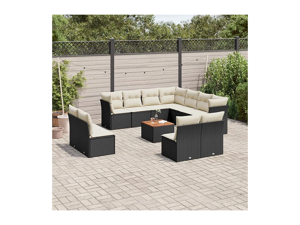 Salon de jardin 12 pcs avec coussins noir résine tressée