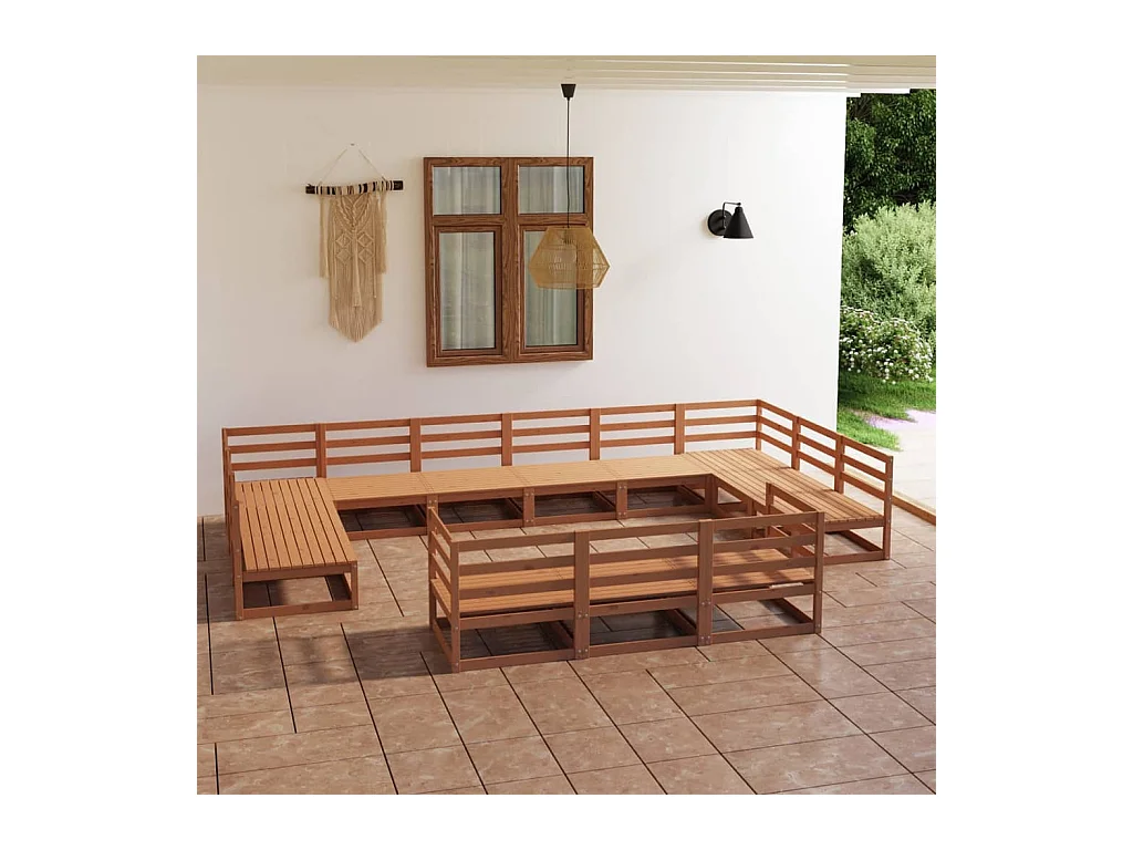 Salon de jardin 13 pcs bois de pin massif