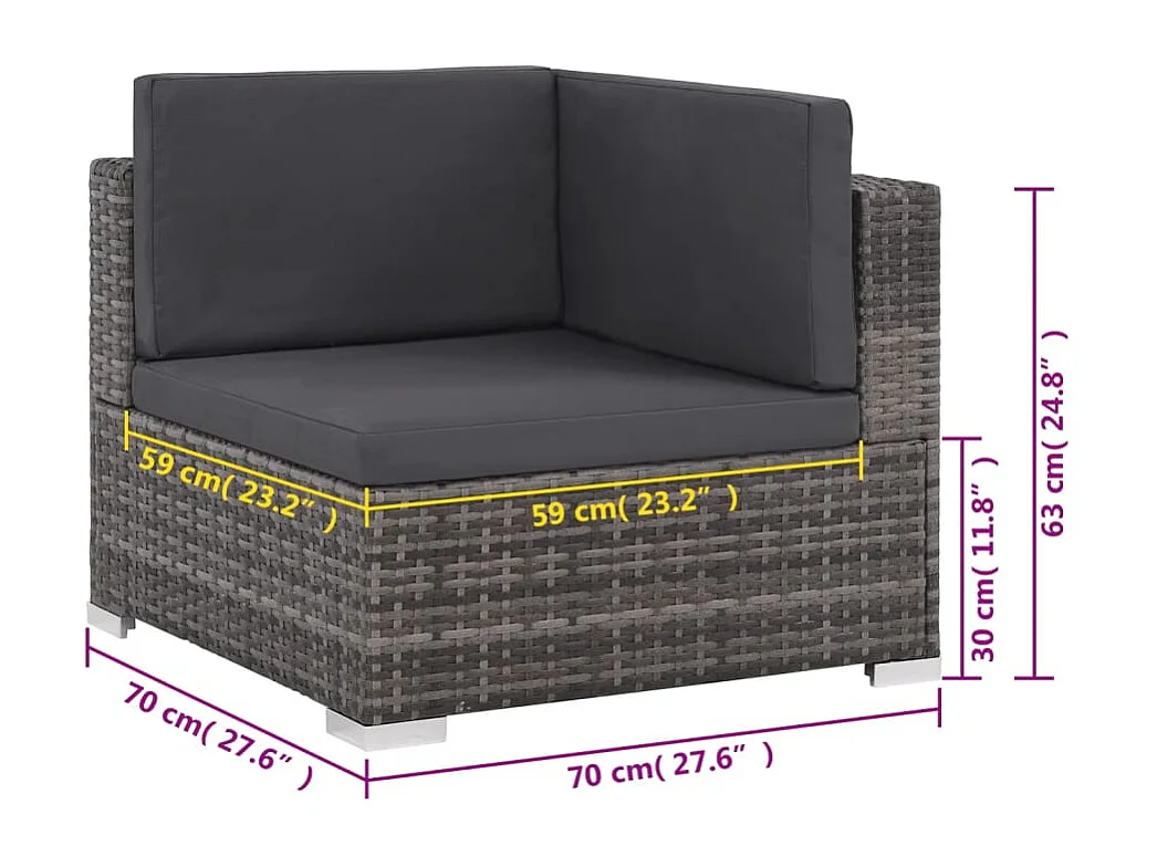 Set da Giardino 6 pz con Cuscini in Polyrattan Grigio