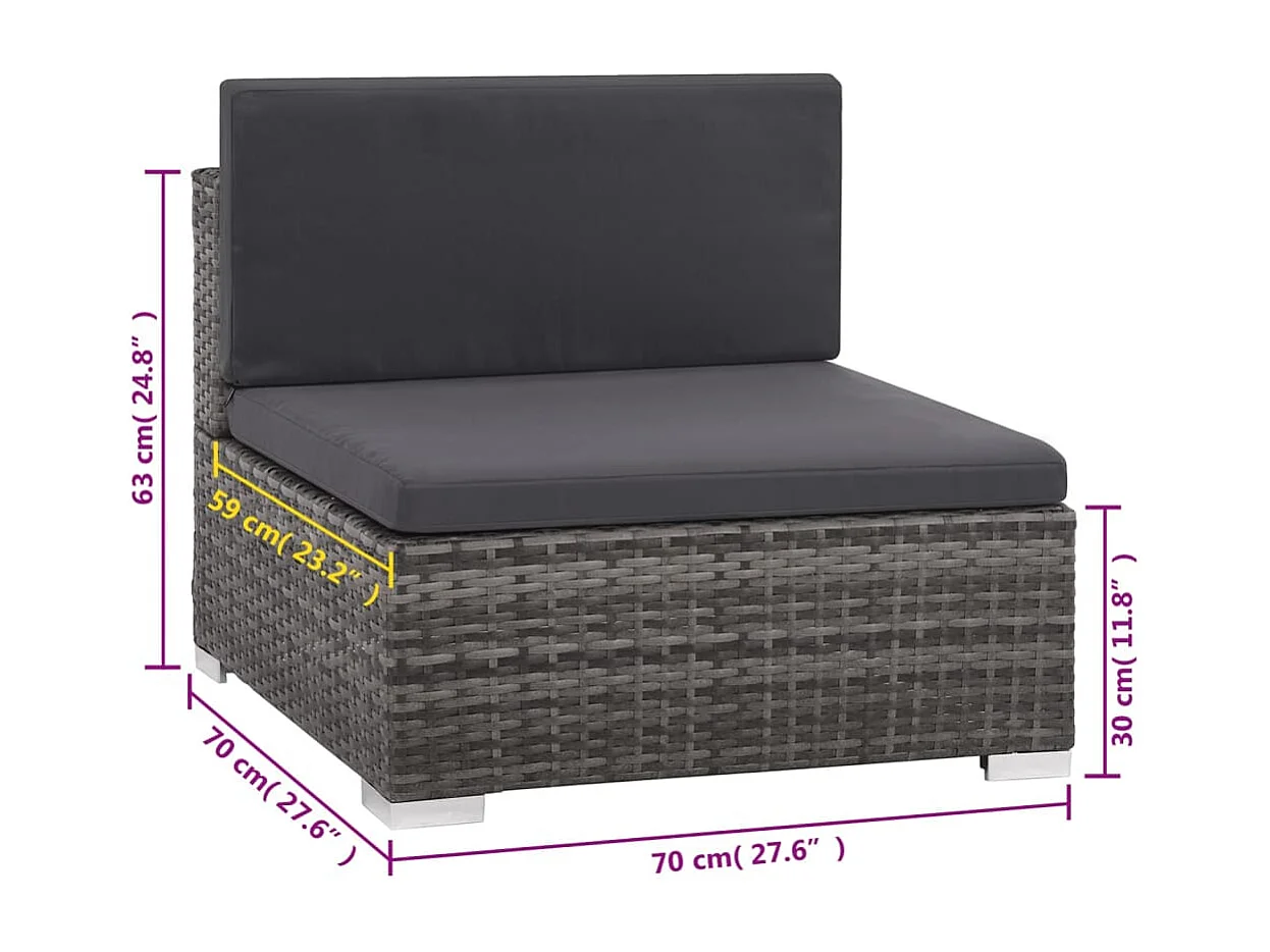 Set da Giardino 6 pz con Cuscini in Polyrattan Grigio