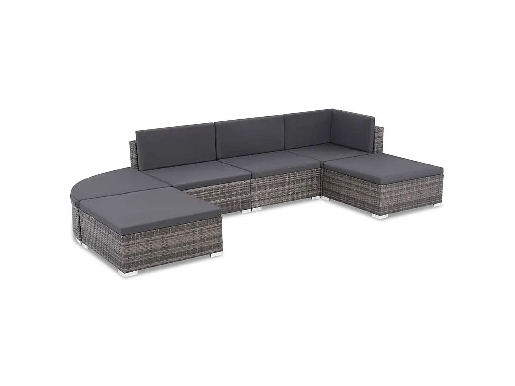 6-tlg. Garten-Lounge-Set mit Kissen Poly Rattan Grau