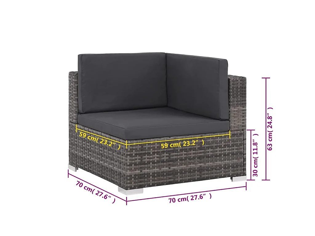 6-tlg. Garten-Lounge-Set mit Kissen Poly Rattan Grau