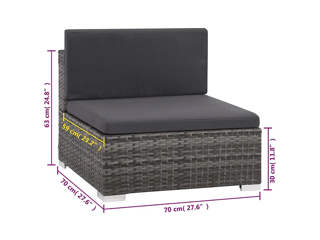6-tlg. Garten-Lounge-Set mit Kissen Poly Rattan Grau