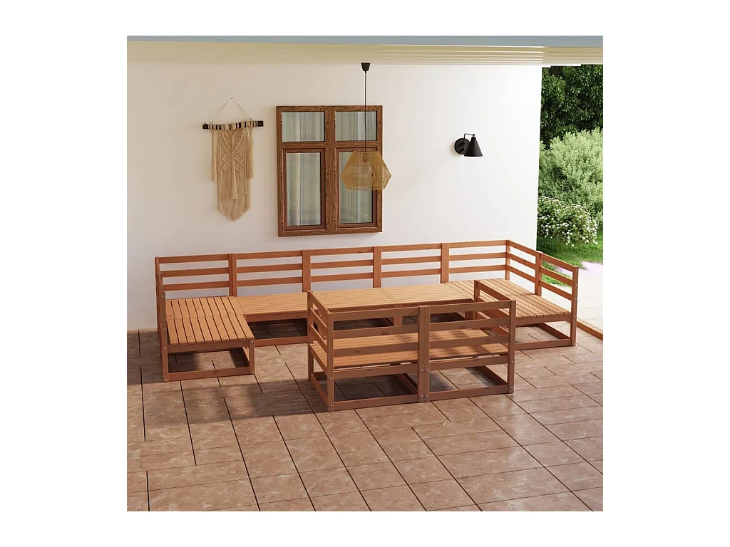 Set Divani da Giardino 9 pz in Legno Massello di Pino