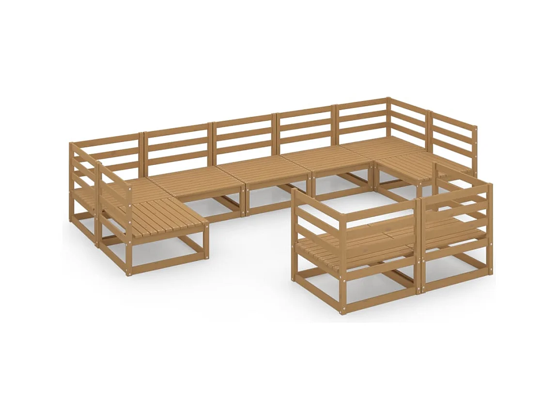 Set Divani da Giardino 9 pz in Legno Massello di Pino